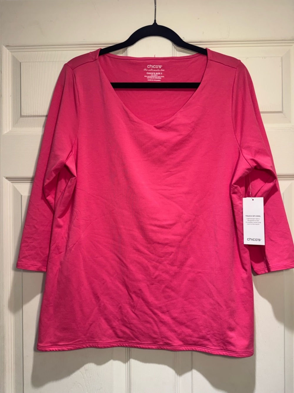 Chicos The Ultimate Tee 3/4 sleeve Bright Pink size 2 (US L) New With Tags